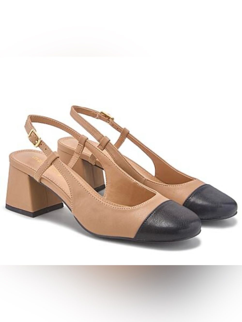 Madden Girl Women's Keith Slingback Low Heels Shoes Black & Natural/Tan 7.5 NEW